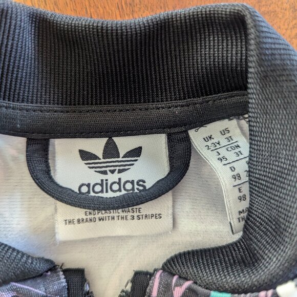Adidas Originals Track Jacket in Black/Lilac/Seafoam Print 2-3T - Picture 5 of 5